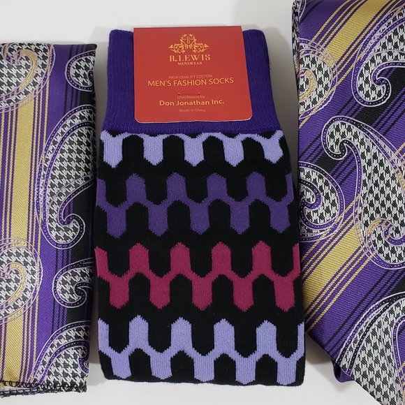 Robert Lewis Purple Necktie Hanky Socks Box 3 Set - Picture 4 of 7